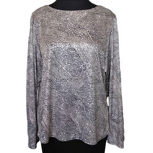 Boston Maid Womens Large Vintage Zebra Print Glitter Blouse Metallic Black White